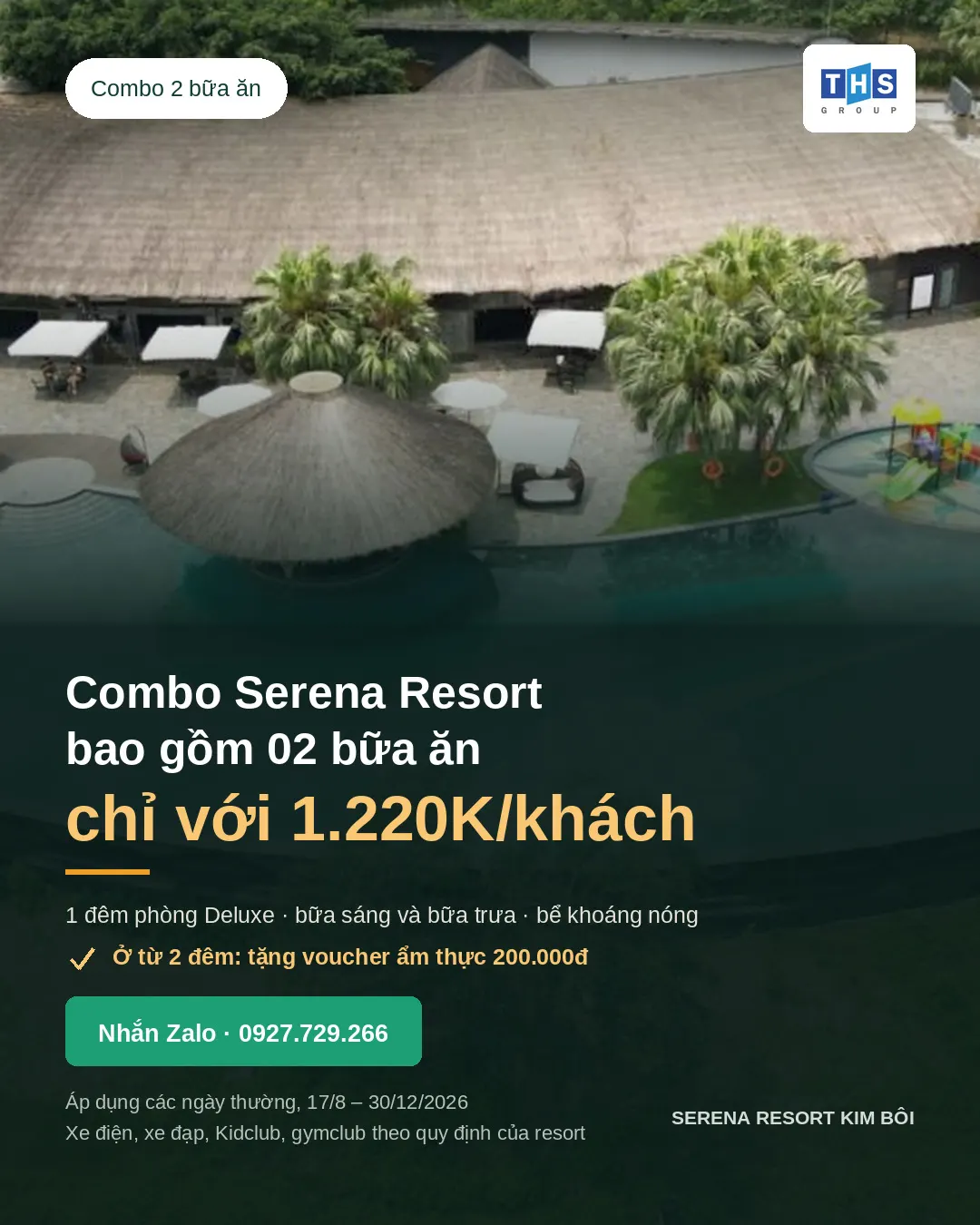 Bảng giá Serena Resort Kim Bôi cập nhật tháng 10/2026